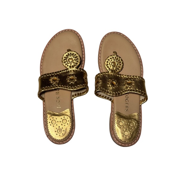 Jack Rogers Shoes - Jack Rogers Jacks Flat Metallic Gold Leather Thong Sandals Womens 6M 1121